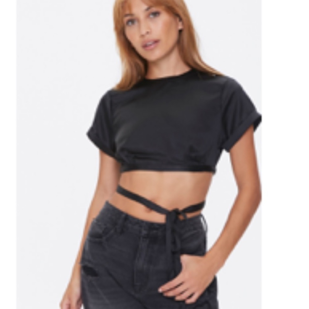 Black silk tie crop top